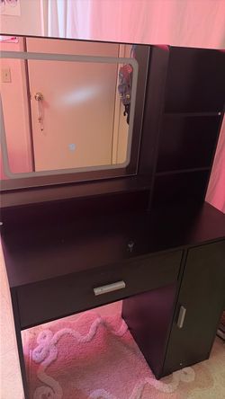 Black Vanity Desk with LED Mirror