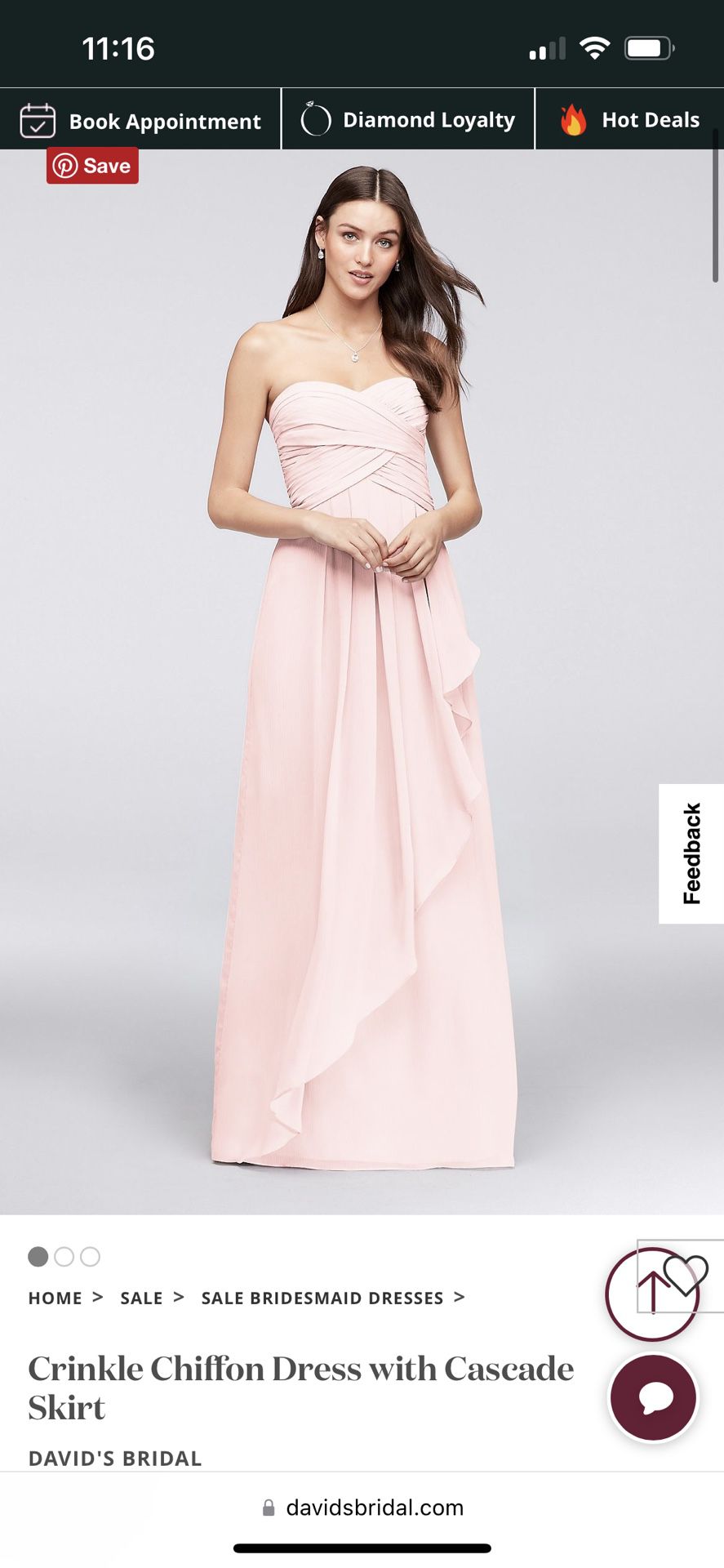 David’s Bridal Bridesmaid Pink Dress