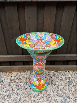 Mexican Talavera Green Birdbath Décor, Pottery, Clay Pot.