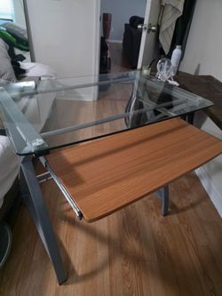 Computer Desk Glass Top Metal Frame