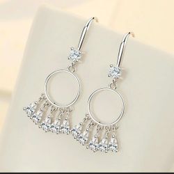 925 Sterling Silver Women's Crystal Dangle  Drop Earrings Gift