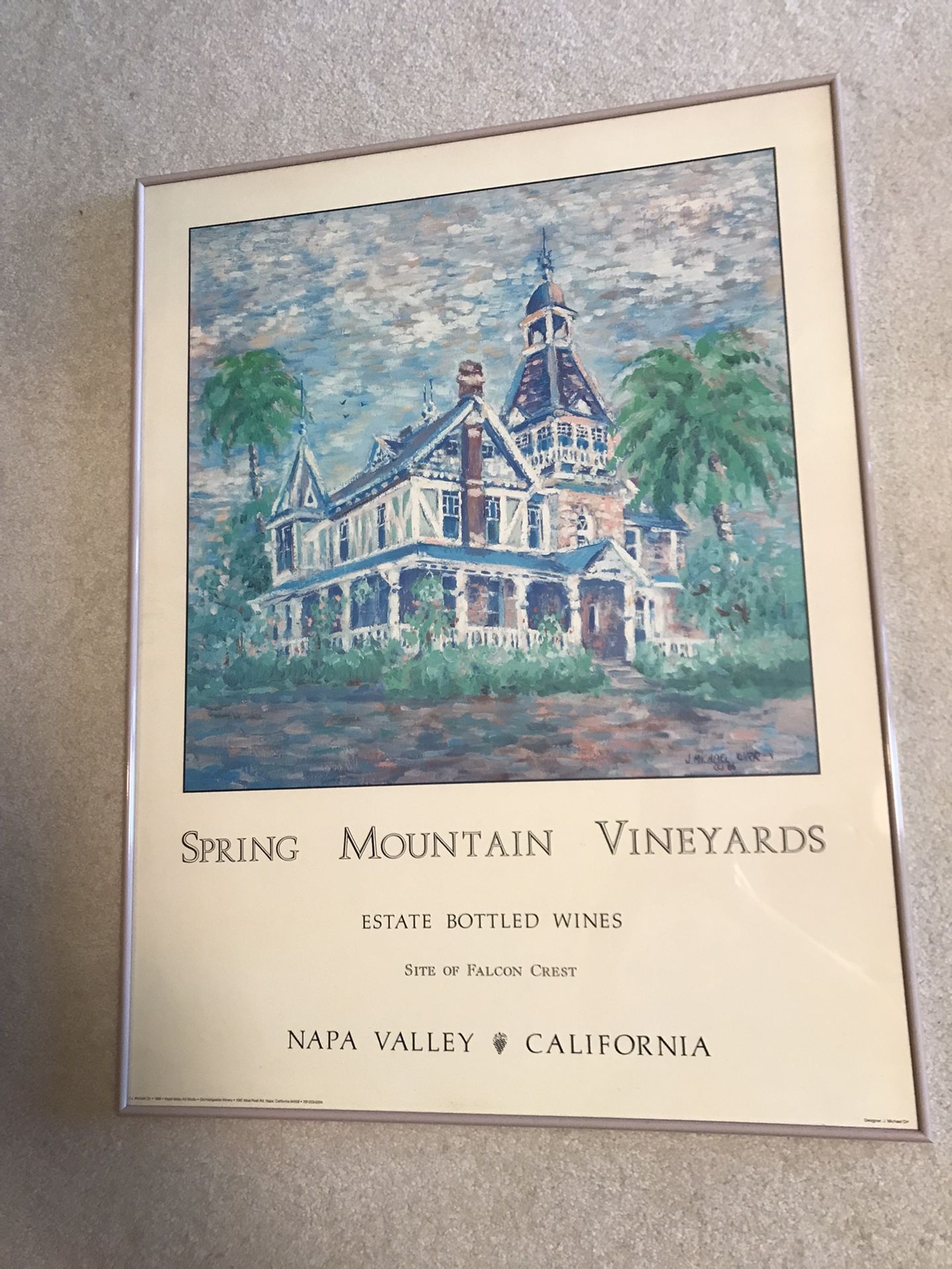 Vintage Spring Mountain Vineyards Print , Custom Framed Falcon Crest Site
