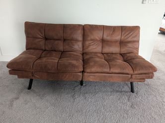 Memory Foam Futon Sofa Bed Faux Leather Sofa Couch, Convertible Sofa Couch with Adjustable Backrest and Armrest, Sleeper Bed