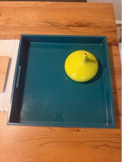 Decorative Lacquer Teal Blue Coffee Table Tray 16 by 16