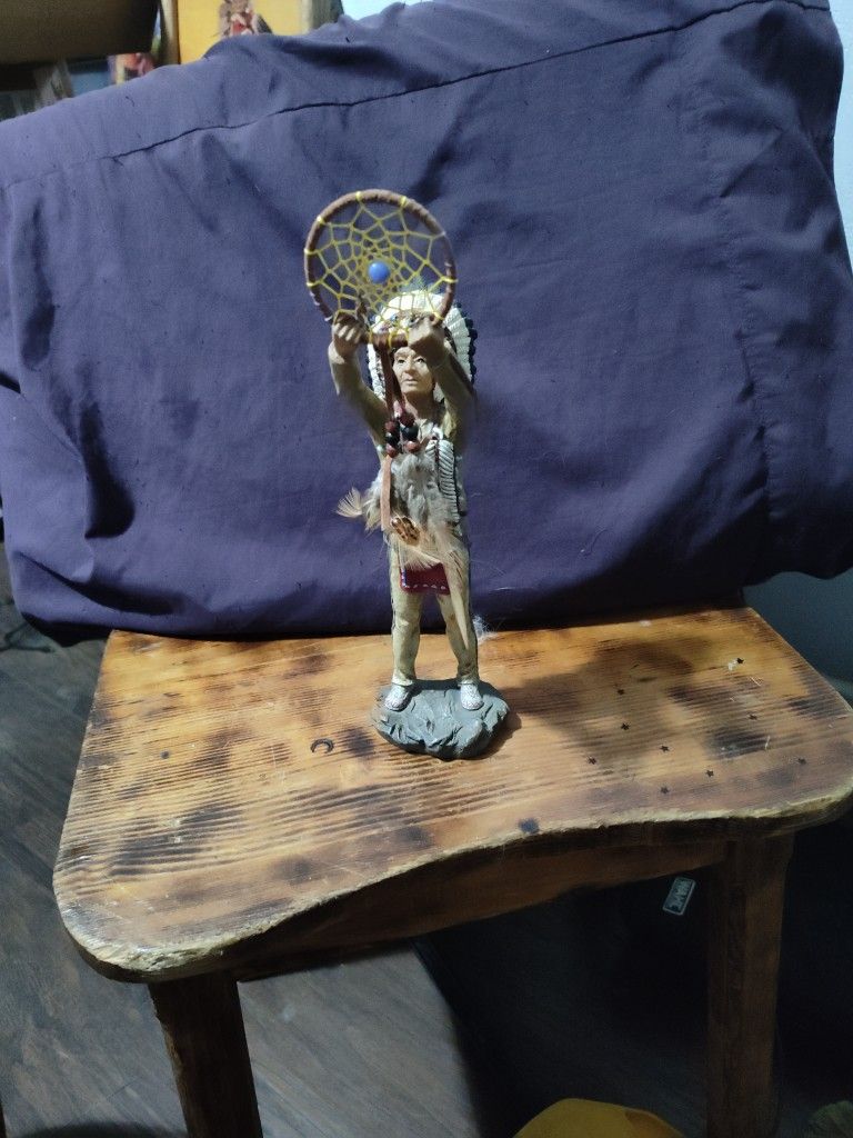 Native Holding Up A Dream Catcher