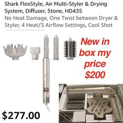 New in box Shark FlexStyle, Air Multi-Styler & Drying System, Diffuser, Stone,  No Heat Damage, One Twist between Dryer & Styler, 4 Heat/3 Airflow Set