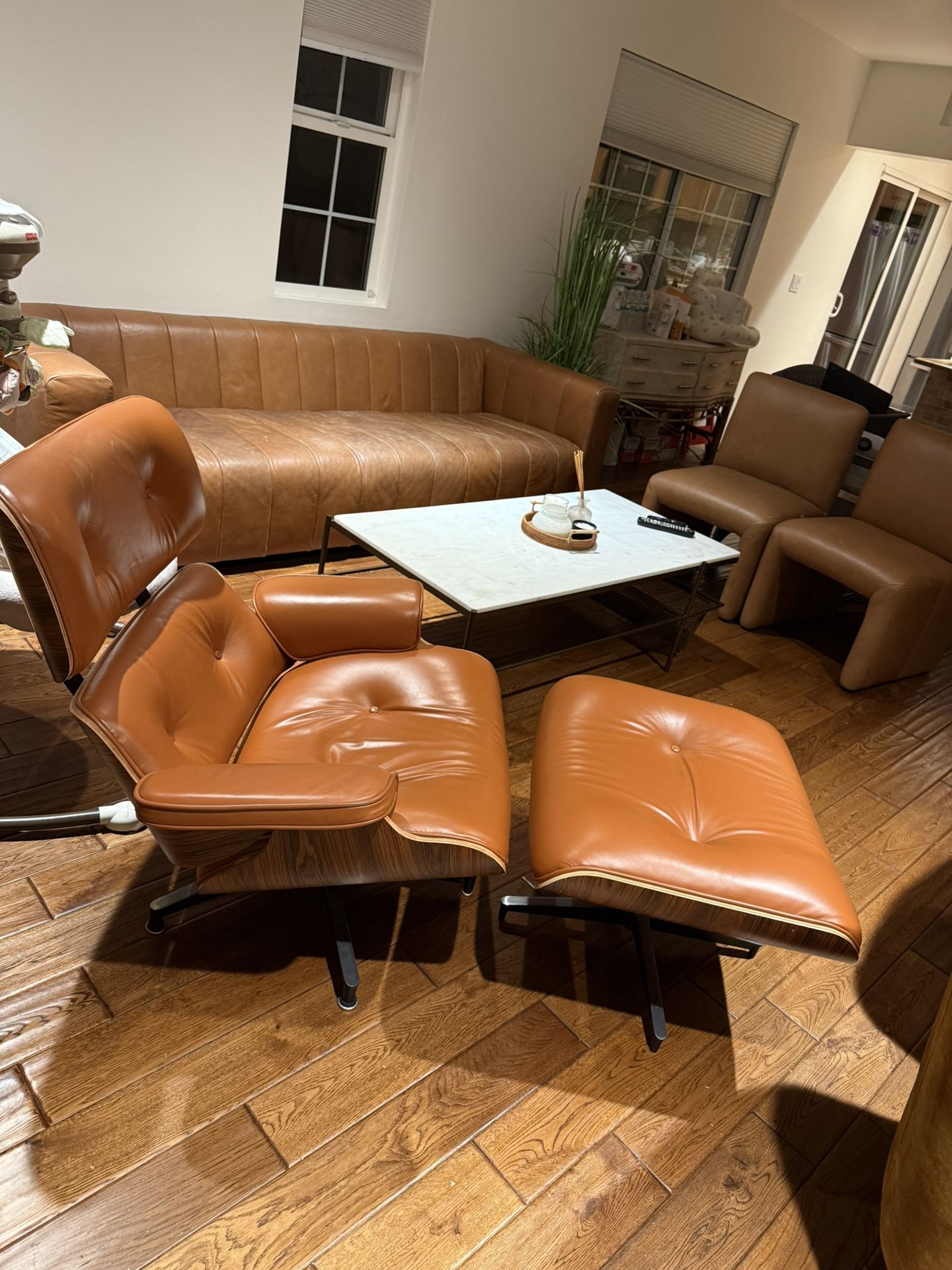Gorgeous Caramel Eames Style Chair And Ottoman