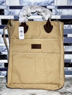 L.L Bean Stonington Tote Bag Daily Carry Canvas Dark Khaki Leather Handles