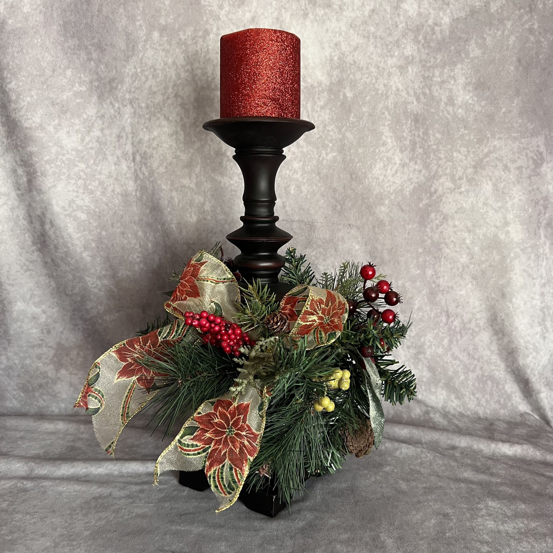 Solid Wood Christmas Pillar Candle Holder & Candle