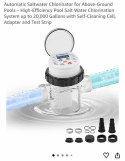 Automatic Saltwater Chlorinator for Above-Ground Pools – High-Efficiency Pool Salt Water Chlorination System up to 20,000 Gallons with Self-Cleaning C