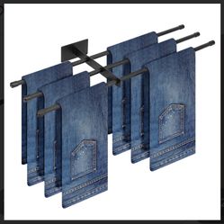 NearMoon Towel Rack for Bathroom, Metal 6-Arm Towel Bar and Pants Holder, Wall Mounted Storage Organizer for Towels Trousers Scarves Livingroom (Asymm