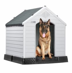 Large Dog House, Indoor/Outdoor, Gray 38.8" L x 35" W x 37.4" H