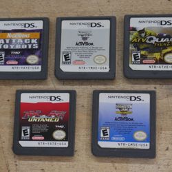 lot 5 nintendo DS Monster Jam  ;Activision ; ACTIVISION  URBAN ASSAUL; ATV Quard Frenzy ; Nicktoons  ATTACK TOYBOTS ; FIX ATV UNTAMED . VERY GOOD COND