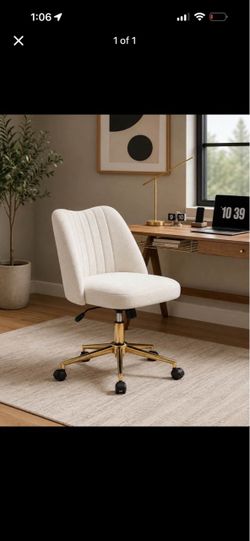 New White Boucle Office Chair with Gold Base