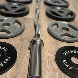 BRAND NEW Olympic Silver Curl Bar With Cooper Bearings & Weight Plates Pairs From 5s To 35s #  (Total: 170 lbs)