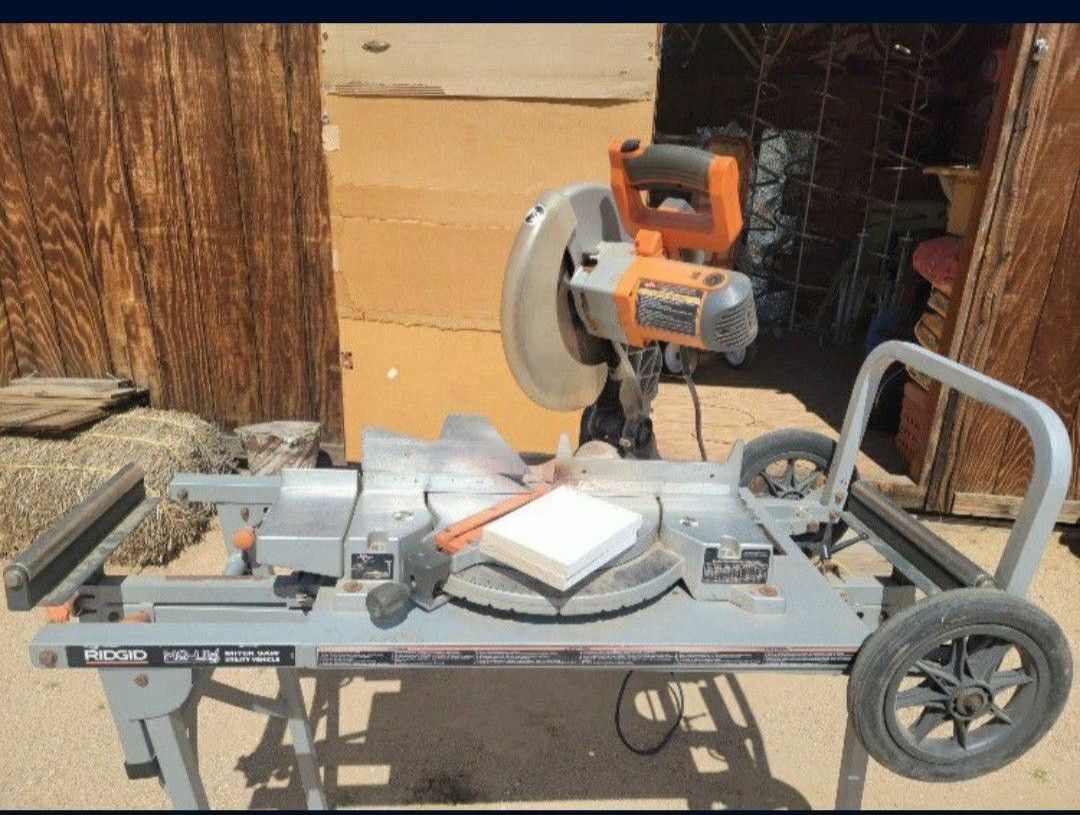 Heavy Duty Rigid 12in Miter Saw With Table, Rollers, And Wheels