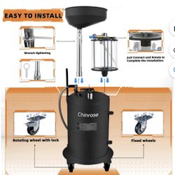 18.36 Gallon Tank Oil Extractor Pump, Fluid Extractor Height-adjust from 52.4"to 61.4",Oil Extractor with Measuring cup & Catch Pan & 4 Wheels, Oil Di