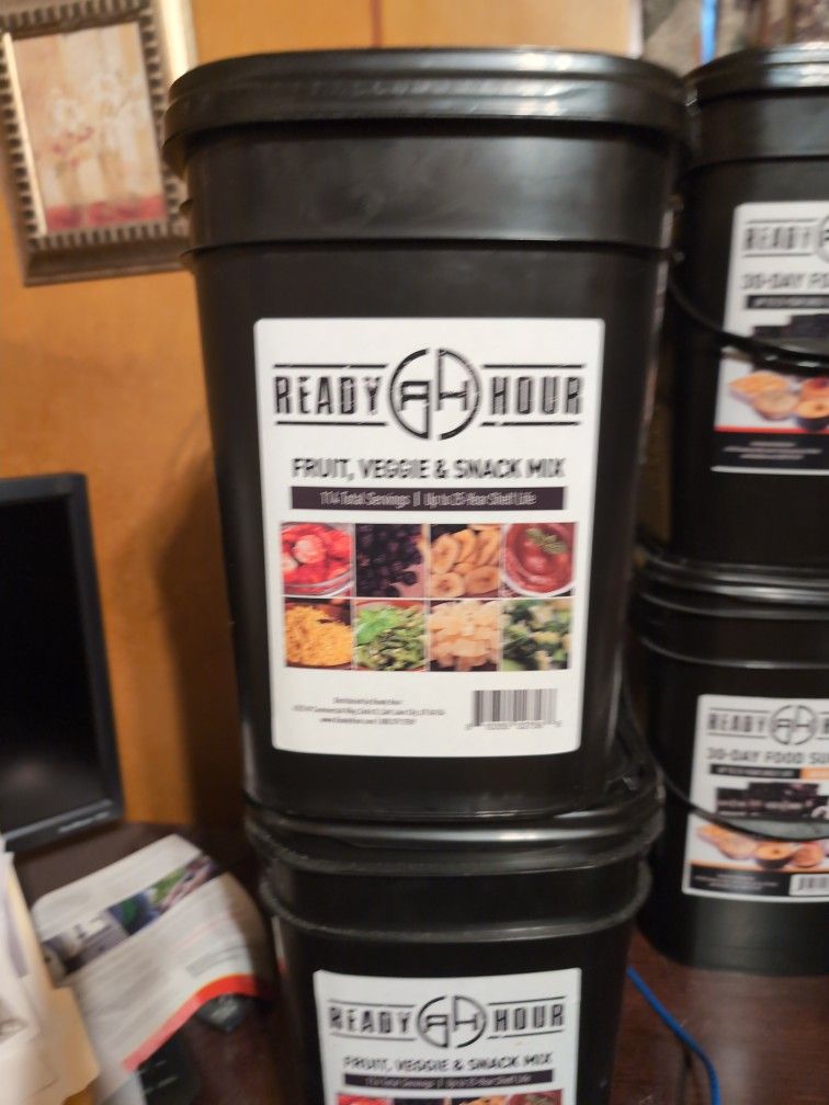 Three Buckets Of Emergency Fruit And Vegetable Food