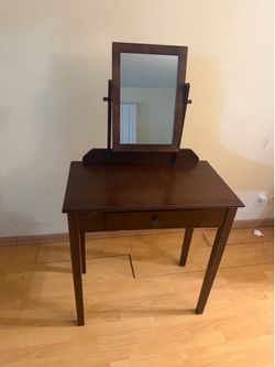 Dark Wood Vanity Table with Tilting Mirror