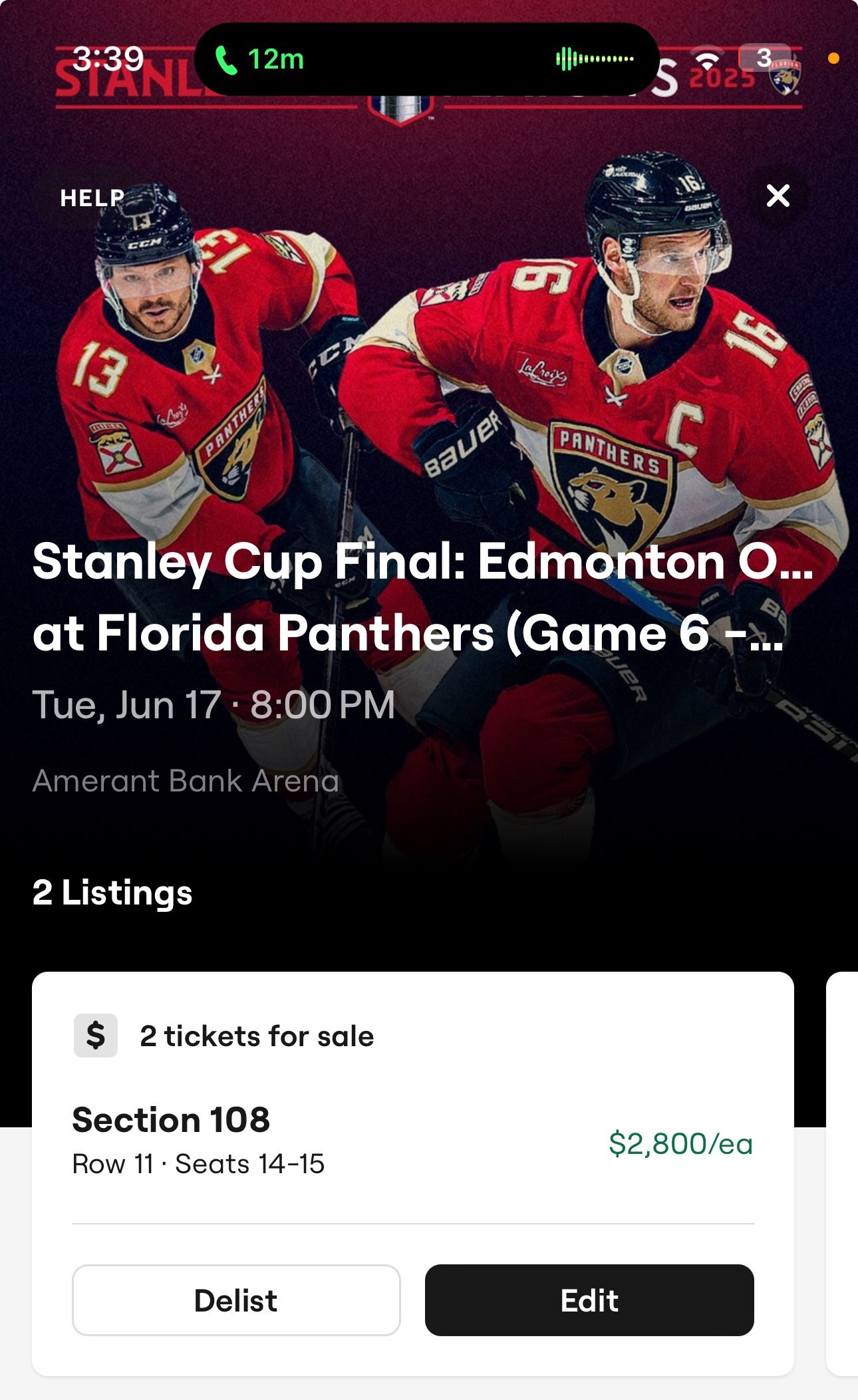 Florida Panthers Vs Oilers Game 6 Row 11!!! Stanley Cup