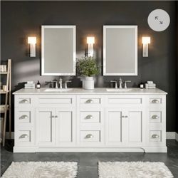 Epic
 
96
 
in.
 
White
 
Double
 
Sink
 
Bath
 
Vanity
 
with
 
Carrara
 
Quartz
 
Top
 
and
 
Undermount
 
Porcelain
 
Sinks