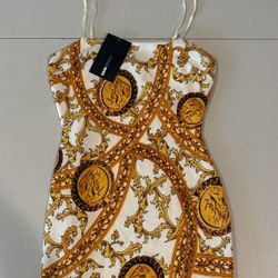 Fashion Nova White & Gold Midi Dress