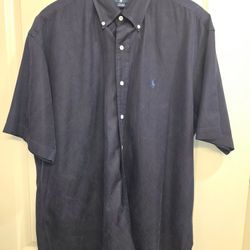 Ralph Lauren "Blake" Silk-Cotton Short Sleeve Button-Down Shirt - Size L