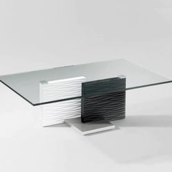 Two-Tone Black & White Stylish Coffee Table with Clear Glass Top MSRP$1,174