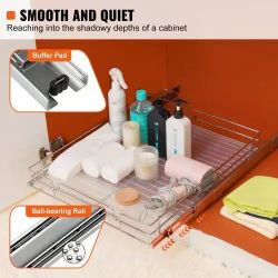 11*15.5" Wx21 Dx3.5 H Pull Out Cabinet Organizer, Heavy Duty Slide Out Pantry Shelves, Chrome-Plated Steel Roll Out Drawers, Storage for Home Under Si
