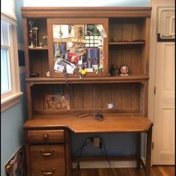 All wood 2 draw desk and hutch