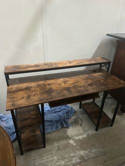 Rustic Industrial Computer Desk with Monitor Shelf – $85 OBO