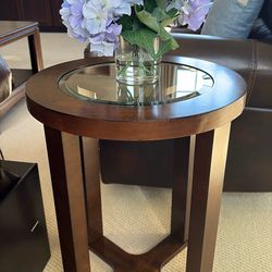 Walnut Accent Table With Glass Top