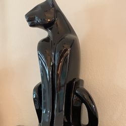 Vintage Black Panther Art Deco Ceramic Gloss 