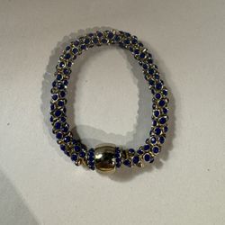 Unique costume jewelry -royal blue and gold tone magnetic closure bracelet-8” length  