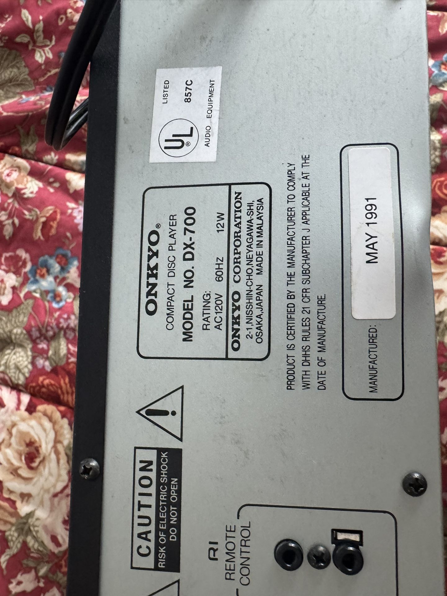 Vintage 1991 ONKYO Compact Disc CD Player DX-700 Tested Works - No Remote