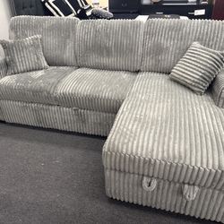 New 2pc Convertible Sectional w/ Drop Down Smoke Color
