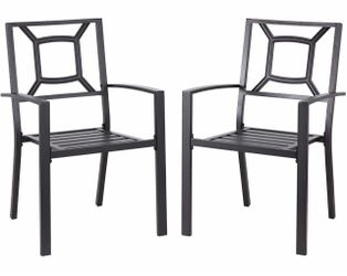 Black Stackable Metal Outdoor Dining Chair (2-Pack)