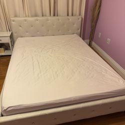 Pearl White Bed Frame And Mattress Queen 