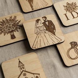 Custom Engraved Wood Coasters - Personalized Drink Coasters, Rustic Home Decor, Wedding Favors, Housewarming Gift, Logo Coasters