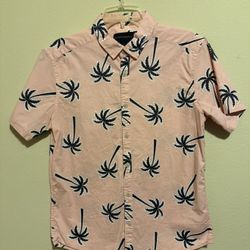 No Boundaries Mens Medium M Short Sleeve Button Up Shirt Hawaiian Palm Trees