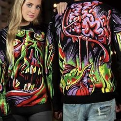 Zombie Brain Sweatshirt in black and green size small