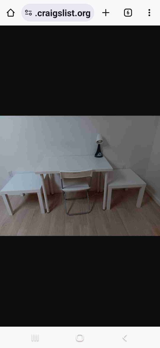 White Desk,Lamp,chair, (2)end tables