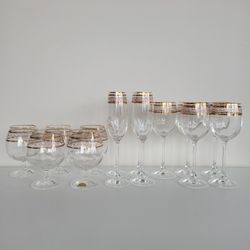 24 kt Gold trimmed wine glasses set of 14 