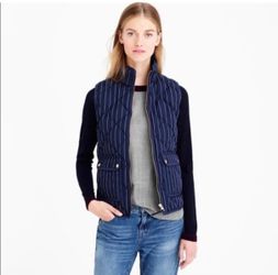 J. Crew Navy & White Pinstriped Quilted Puffer Vest - Size Small