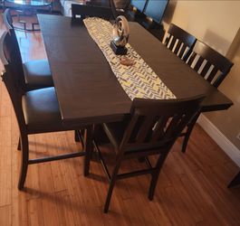Dark Wood Counter Height Dining Table with Chairs