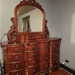 Beautiful His and Hers Dresser Set with Large, Double-Door Armoire, All Solid Wood