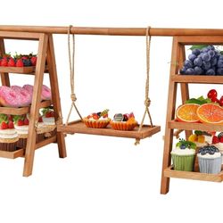 Wooden Cupcake Stand, 3 Tier Cupcake Display Stand for Dessert Display, Dessert Stands with Serving Tray and Foldable Stand for Party