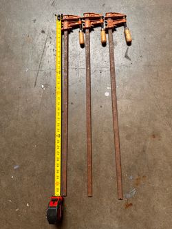 Set of (3) Vintage Jorgensen Wood Handle Steel Ratcheting Bar Clamps #3730