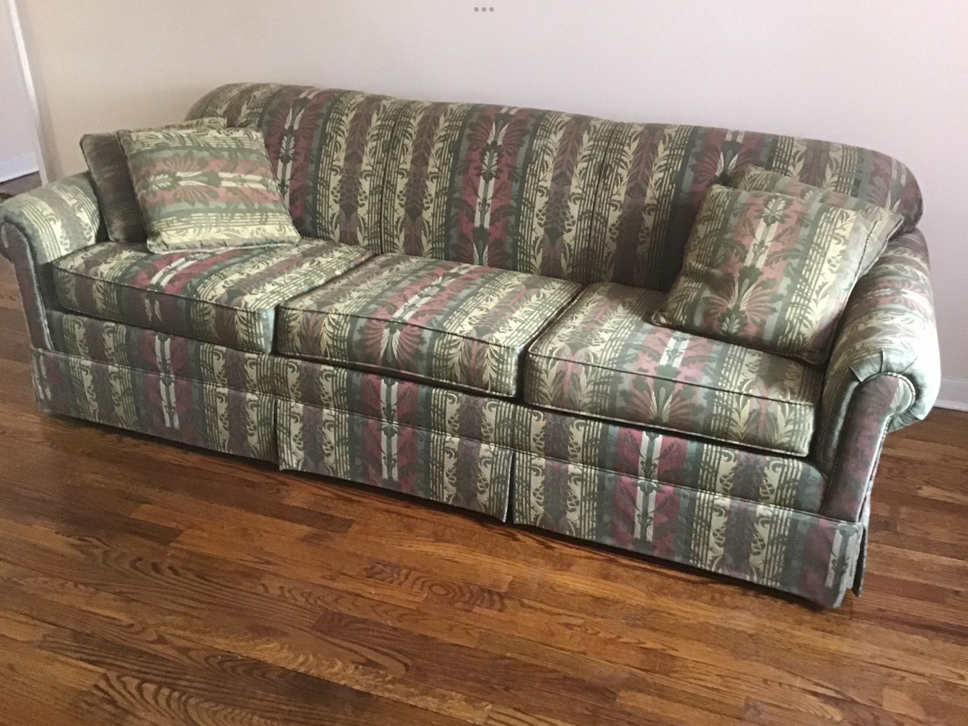 Castro Convertible Krause Factory Sofa 89” Length Queen Sized Bed (New) Sleeper Multicolored Green Gold Red Creme Preowned