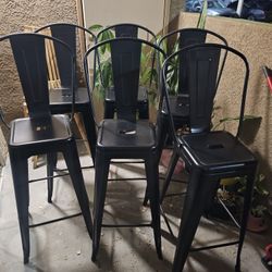 6 Black Metal Bar Stools – Industrial / Tolix Style (30” Seat Height)